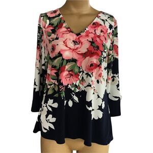 Charter club pink floral and navy top medium